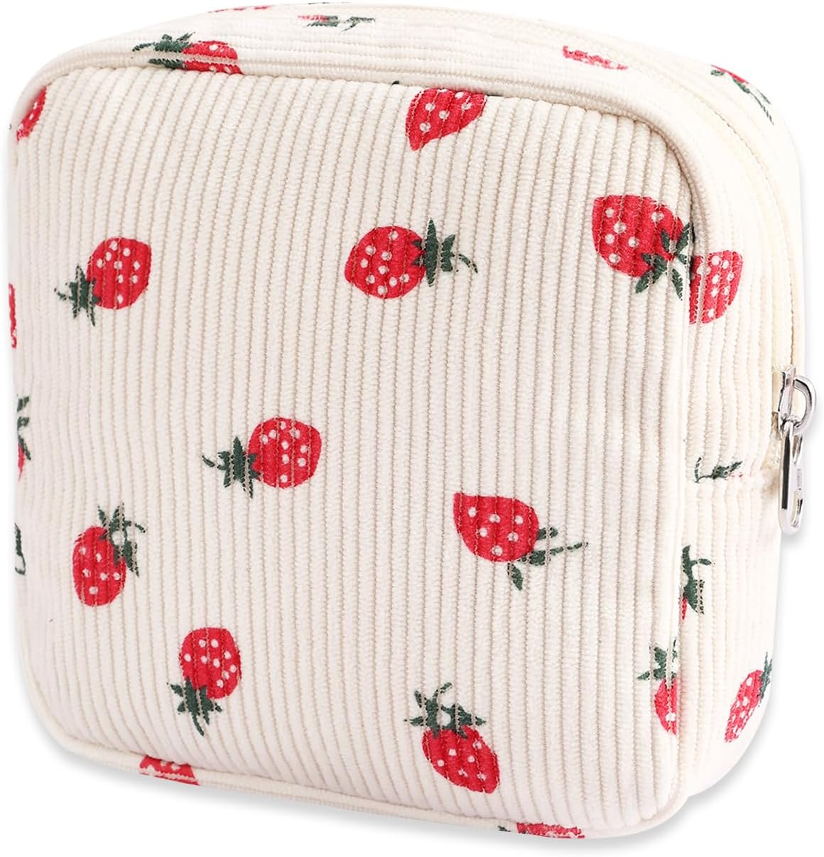 Long Keeper Cosmetic Bag, Small Mini Make-Up Bag, Women'S Corduroy Make-Up Bag, Toiletry Bag, Travel Essentials with Compartments, Travel Makeup, Strawberry, Portable Cosmetic Bag image number 5