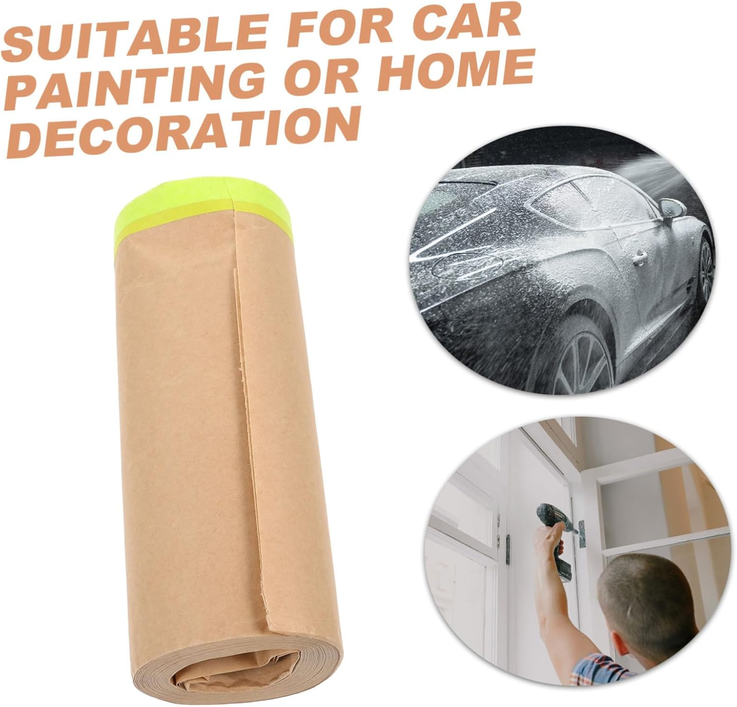 TEHAUX Kraft Paper Masking Film for Painting Masking Covering Paper for Car Furniture Protection Self-Adhesive for Spray Paint image number 5
