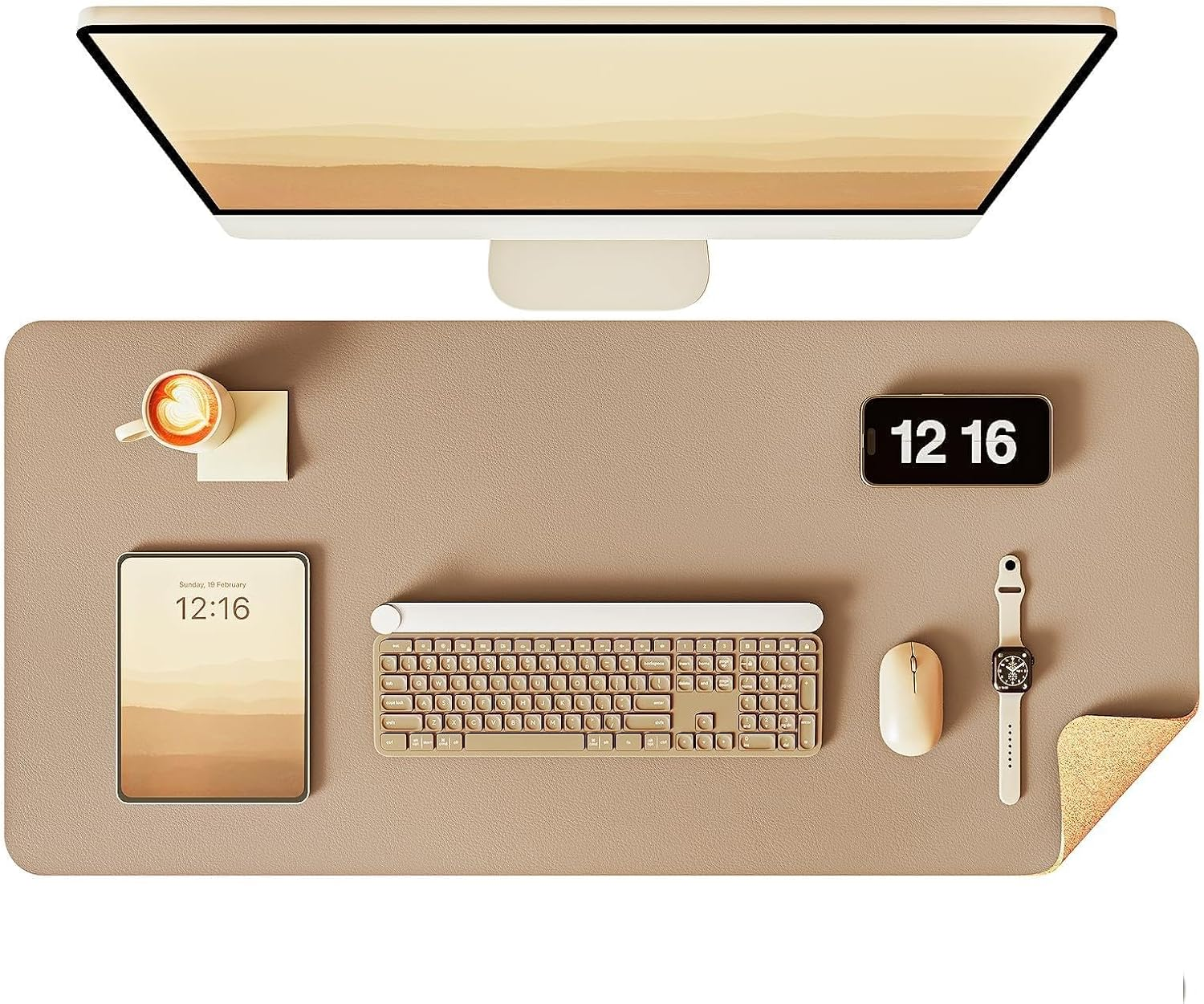 Ysagi Double-Sided Desk Pad, Leather Desk Mat, Eco Cork Desk Pad Protector,Large Mouse Pad,Waterproof Desk Blotter for Office/Home (Coffee+Cork, 31.5"X15.7")