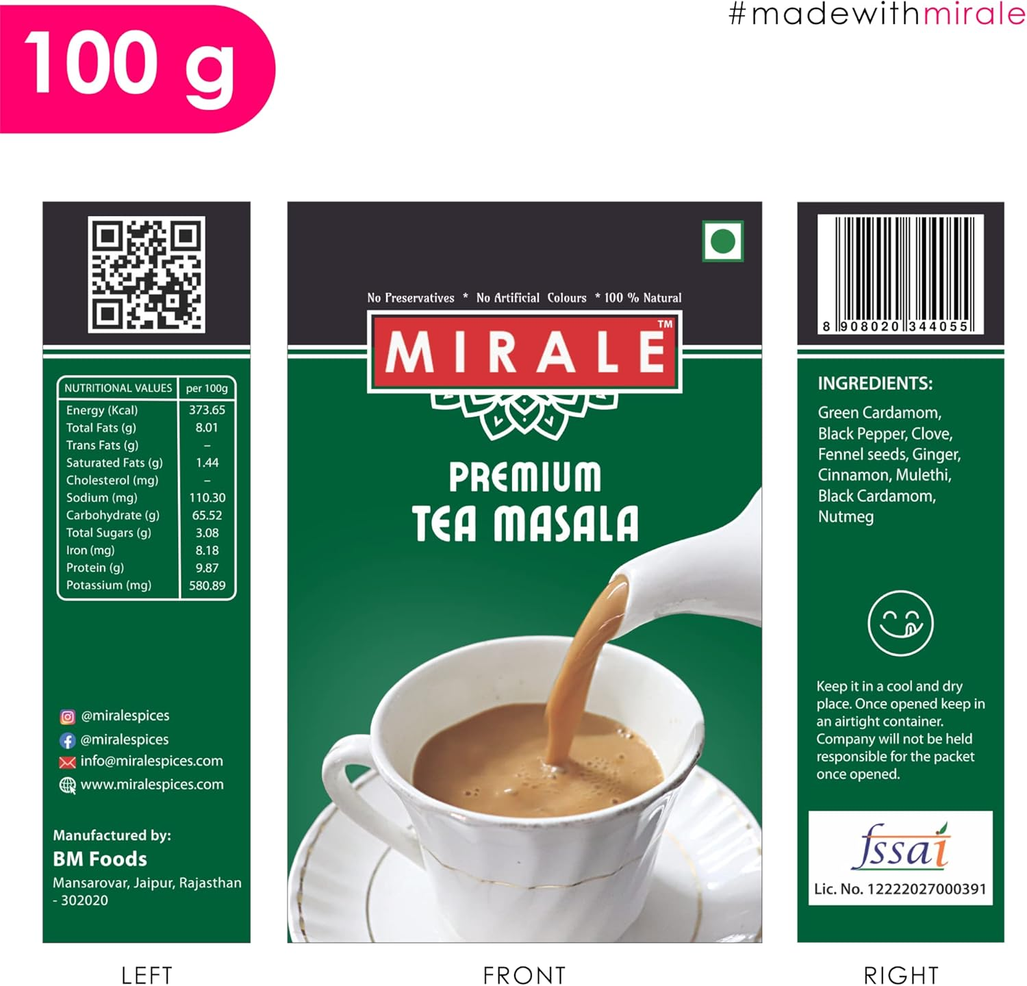MIRALE Premium Tea Masala | Chai Masala with Pure & Real Spices | Healthy and Authentic - 100Grams (Pack of 1) image number 1