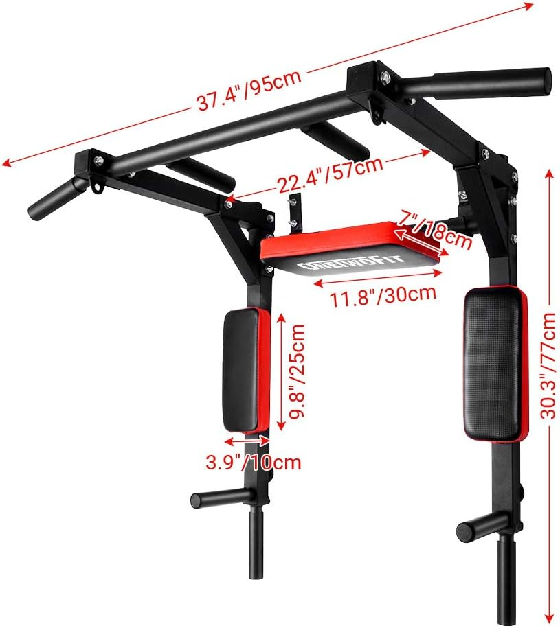 Onetwofit Multifunctional Wall Mounted Pull up Bar Chin up Bar Dip Station for Indoor Home Gym Workout, Power Tower Set Training Equipment Fitness Dip Stand Supports to 440 Lbs OT126 image number 1