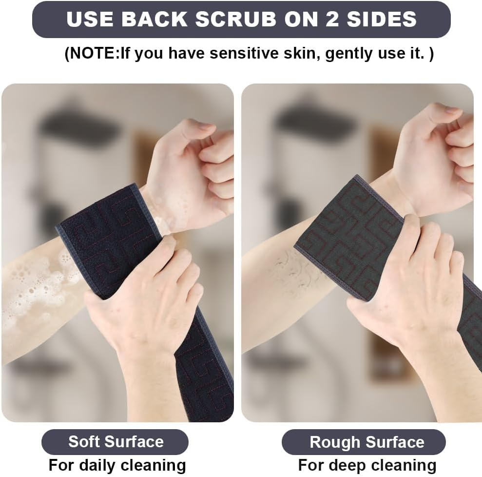 Exfoliating Back Scrubber for Shower, Back Washer with Handles, Soft Bath Scrub for Women and Men, Double-Side Use Washcloth Bath Tool, Extended 70Cm