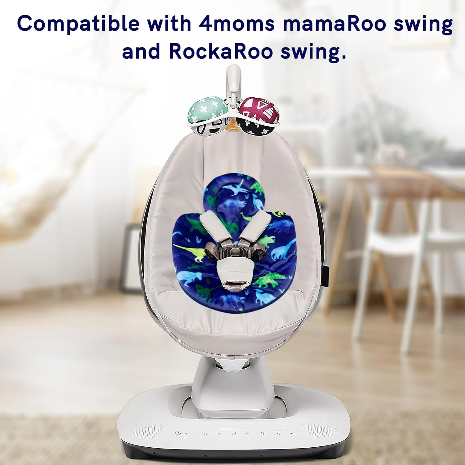 Infant Insert Boys, Newborn Head & Body Support Insert Cushion for Newborn to Toddler, Compatible with 4Moms Mamaroo and Rockaroo Swing, Reversible Design, Minky & Cool Mesh, Soft Breathable, Dinosaur