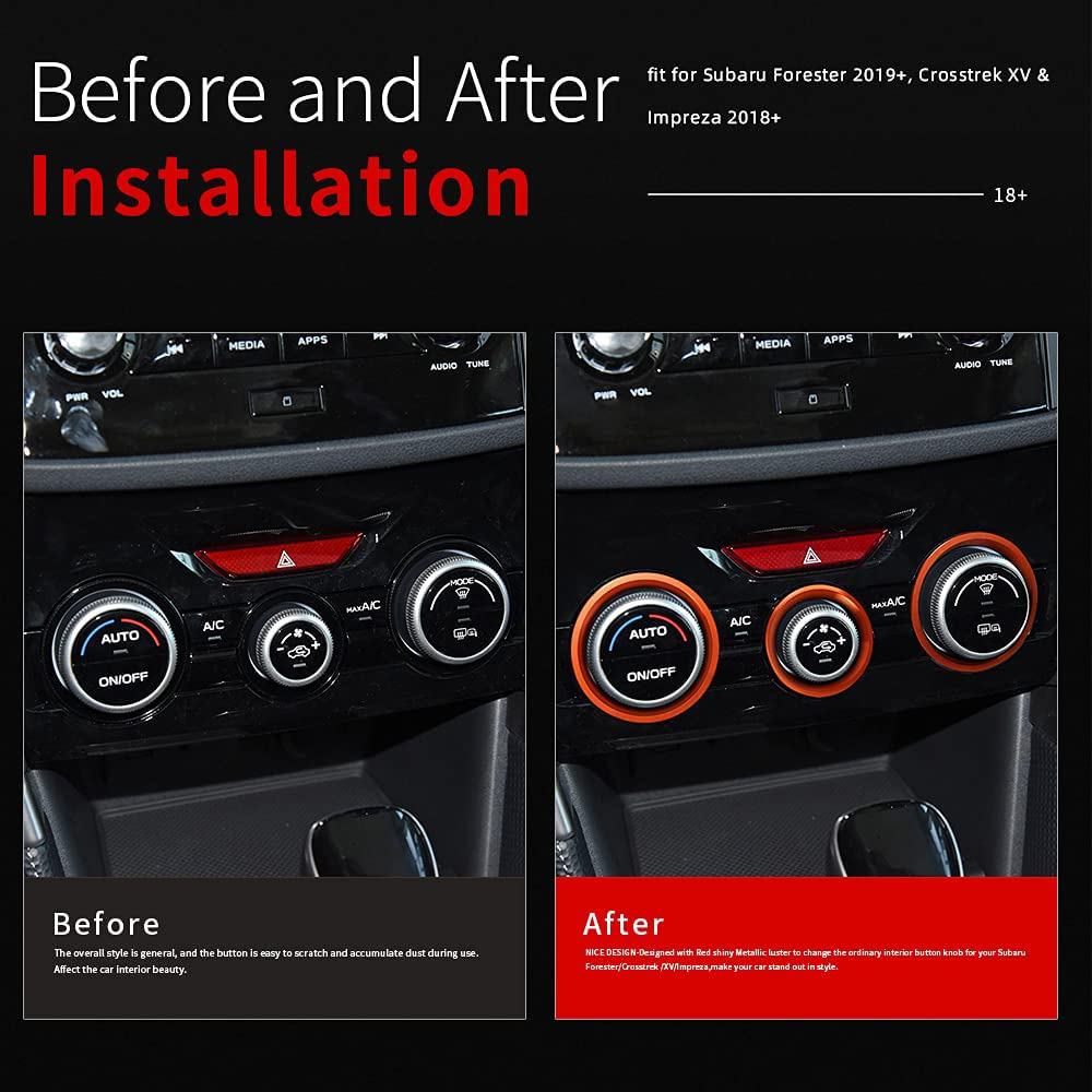 Auovo AC Climate Control Knob Outer Ring Covers Accessories for Forester 2019-2022 Crosstrek 2018-2022 Impreza 2017-2022 Interior for Car Air Condition Switch Volume Control Trim (Orange) image number 3