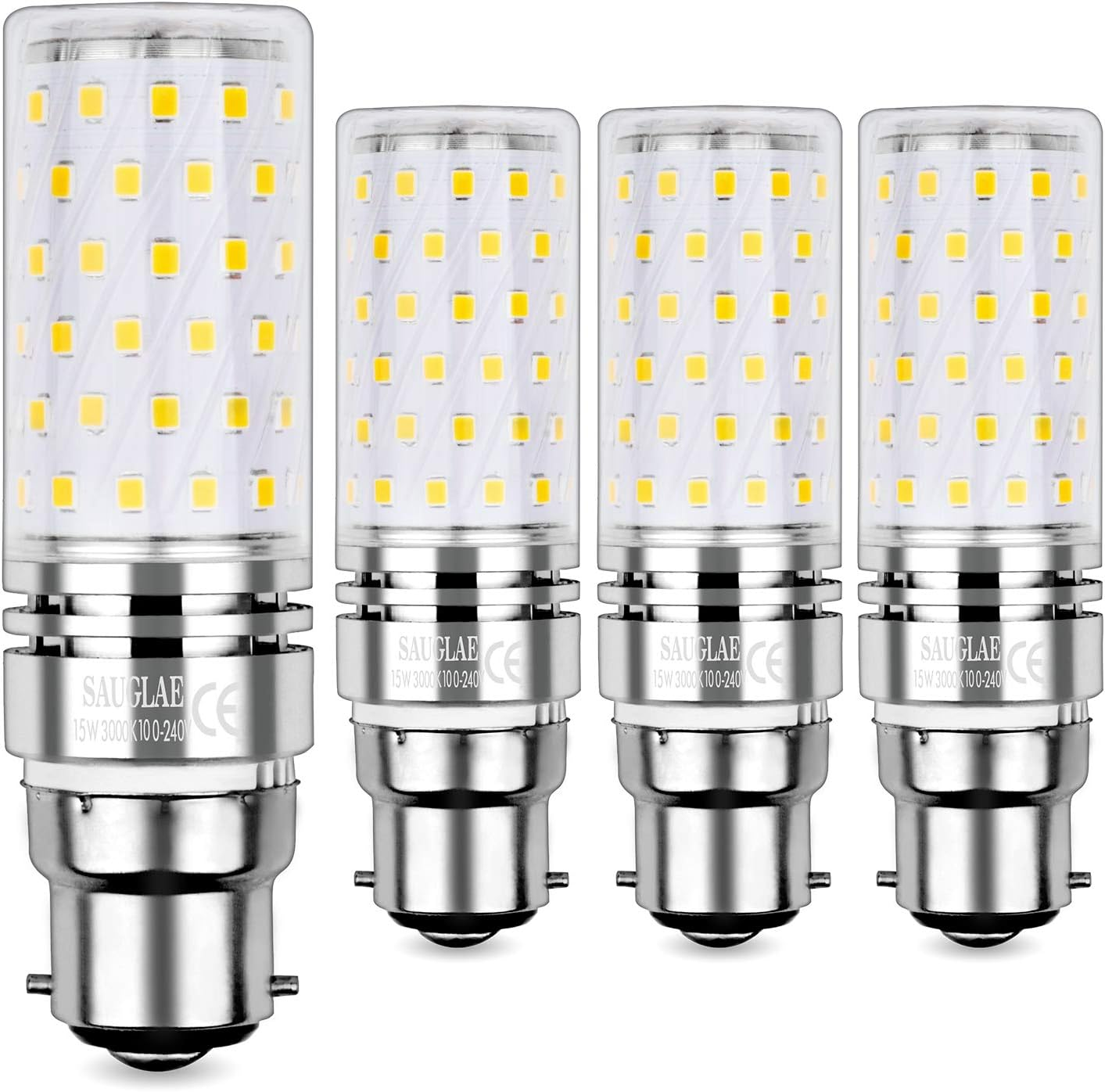 SAUGLAE Led Corn Bulbs 15W, 120W Incandescent Bulbs Equivalent, 3000K Warm White, 1700Lm, B22 Bayonet Cap Led Light Bulbs, Non-Dimmable, Pack of 4 image number 1
