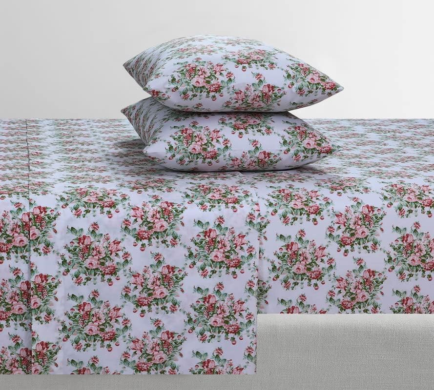 Feather & Stitch Softest 100% Cotton Sheets, 300 Thread Count Percale Weave Bedding, 16" Deep Pocket, Cooling Sheets, Breathable Bed Set, Hotel Premium Quality (Queen, Floral) image number 1