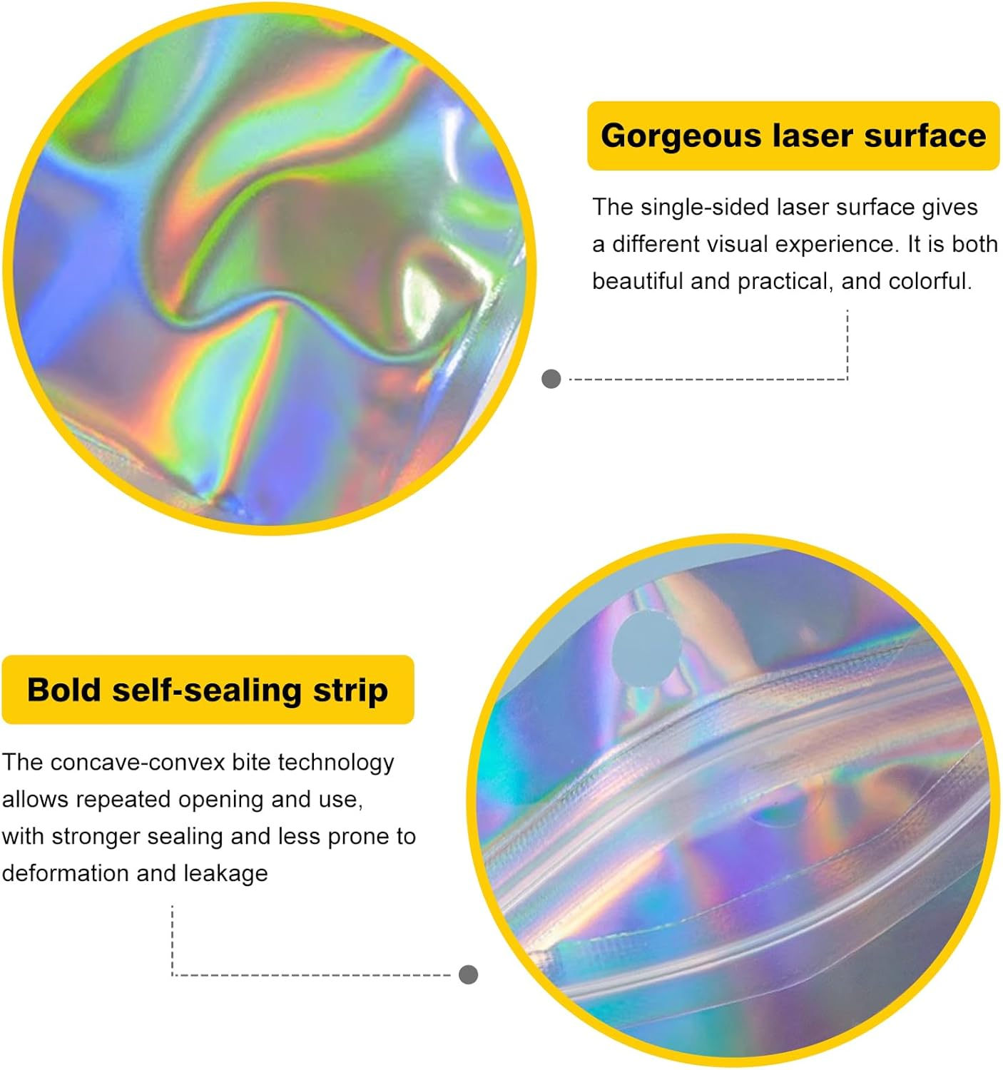 100Pcs Smell Proof Mylar Bags 2.7X3.9Inch Resealable Foil Pouch Holographic Zip Bags Packaging Pouch Bag with Clear Window for Food Storage Small Business Eyelash Lipgloss Jewelry Storage (7 * 10Cm) image number 5