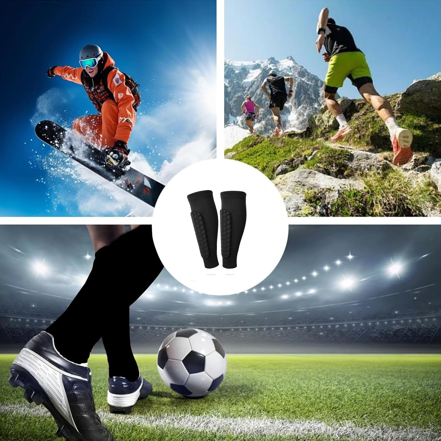 2-Pack Football Shin Guards with Honeycomb Pads - Soccer Compression Sleeves Built-In Calf Support, Breathable Shin Protectors for Men Women Youth image number 4