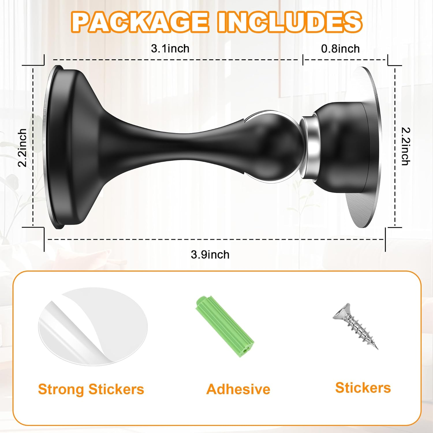 Crosize Magnetic Door Stoppers 1 Pack, Stainless Steel Door Stops for Wall and Floor Mounting, Door Holder Keep Door Open, No Drilling Door Stop with 3D Adhesive Tapes, Black image number 2