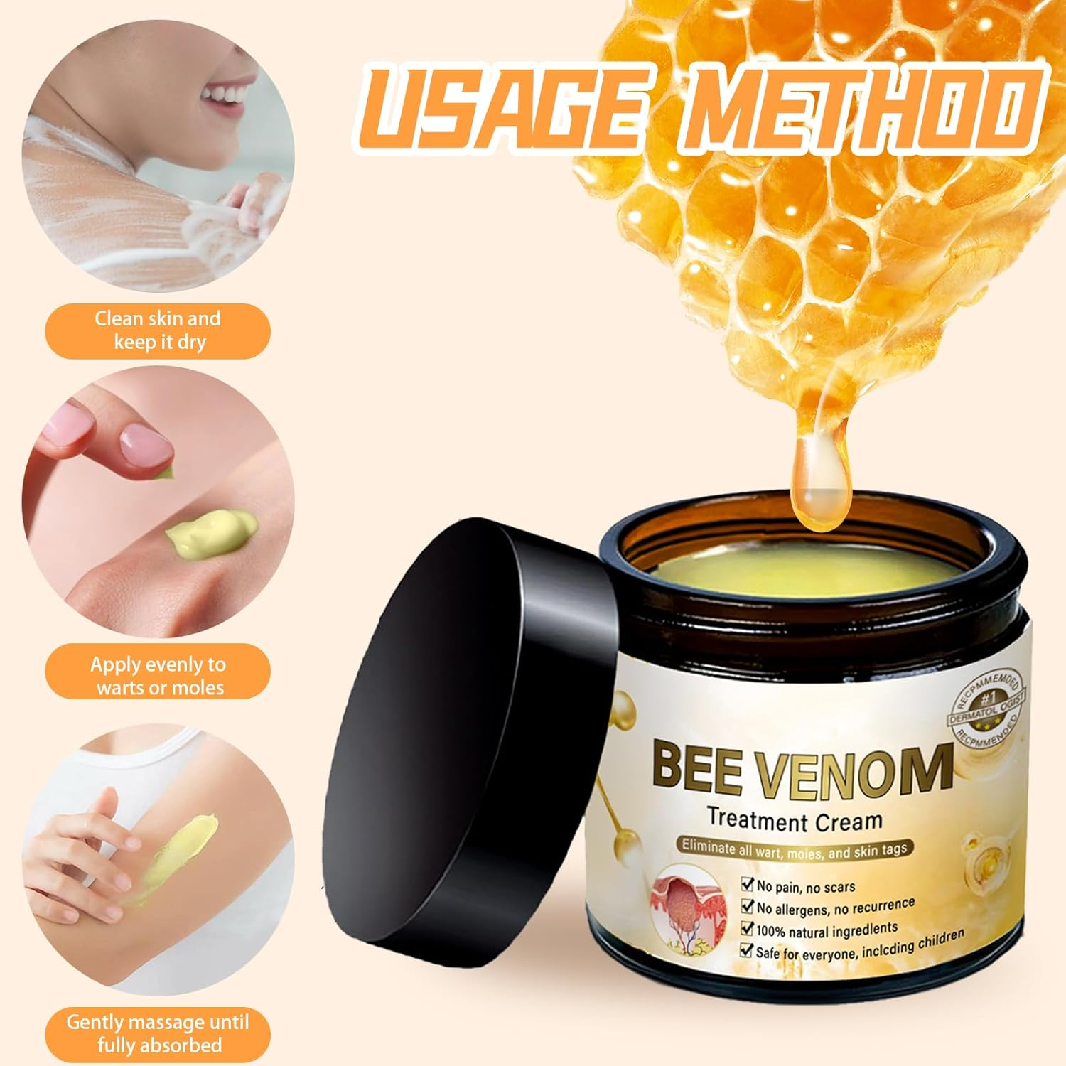 2PC Turonu Bee Venom Treatment Cream，Professional Bee Venom Correcting Gel, Skin Repair Cream, Bee Venom Wart and Mark Removal Treatment，Bee Venom Skin Mark Remover, Correcting Gel for All Skin Types image number 2