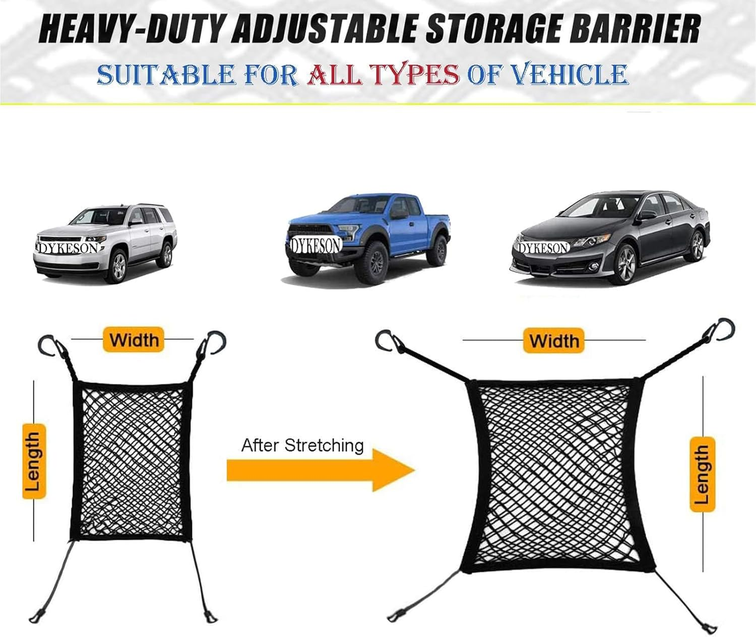 Adjustable Pet Barrier for Car, Heavy-Duty Dog Barrier Net Keeps Pets Safe in Back Seat, Universal Fit Cargo Net for Cars, Trucks and Suvs with Easy Installation image number 5