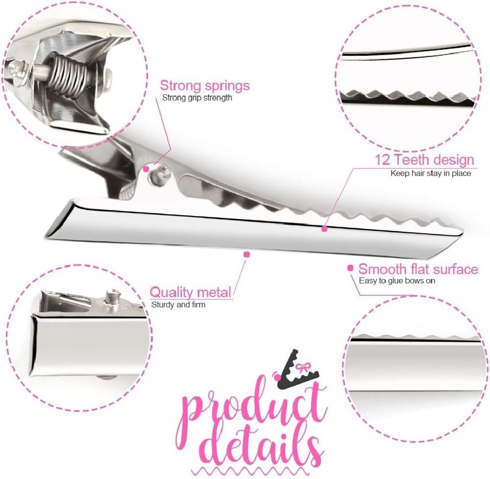 JUYOU 120Pcs 2.17 Inch Silver Single Prong Alligator Hair Clips with Teeth, Alligator Hair Clips, Flat Top Metal Hair Clips Hairbow Accessory Crafts(5.5Cm) image number 3