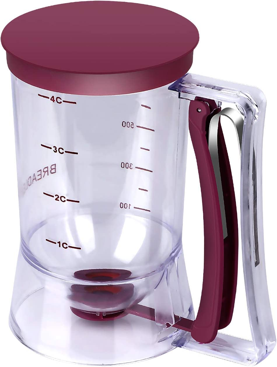 BBSTARZ Batter Separator Cupcakes Pancakes Cookie Cake Waffles Batter Dispenser Cookie Separator Batter Cream Speratator Cup Measuring Baking Tools (Purple+Red)