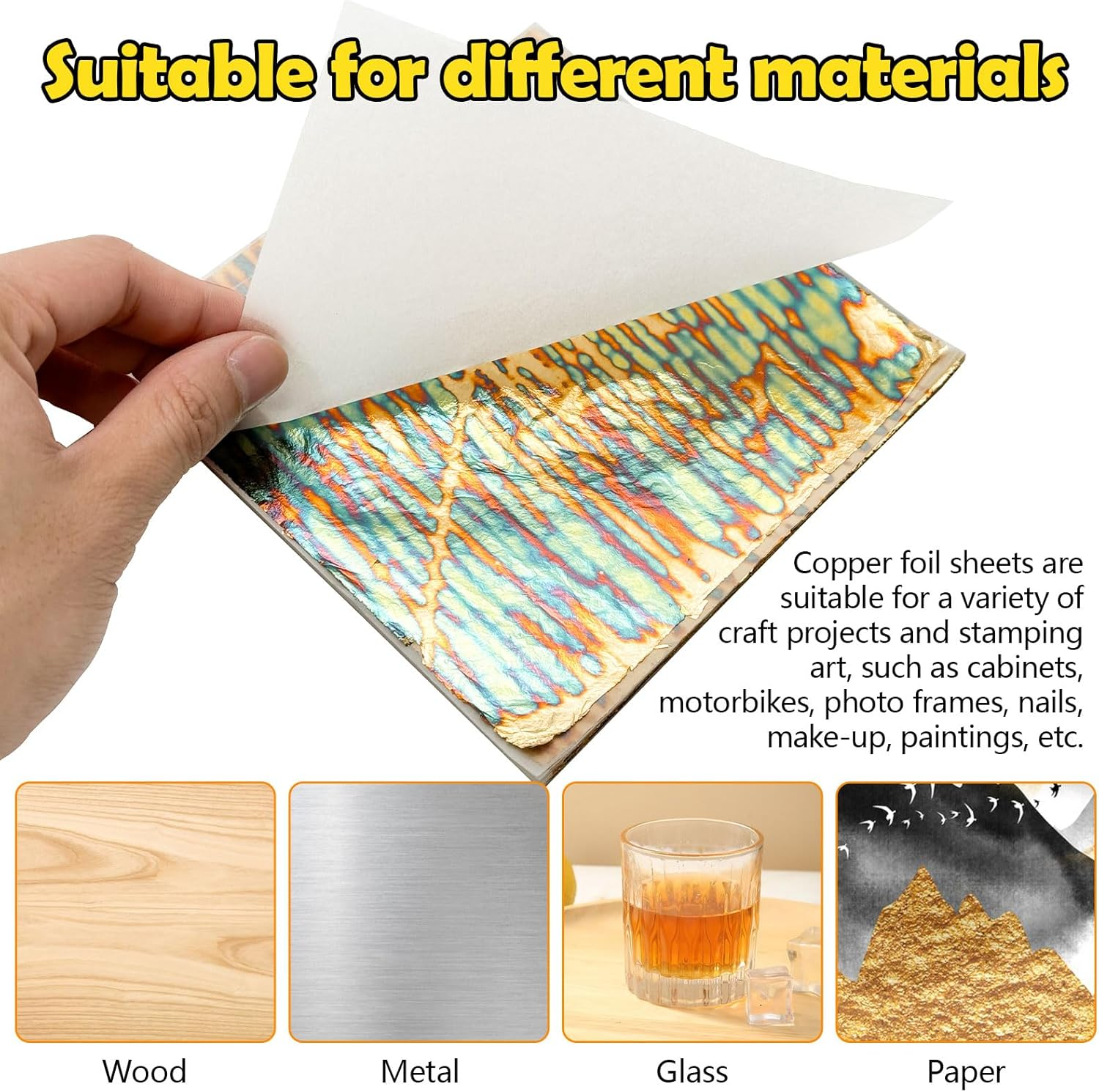 Sekonow Variegated Gold Leaf Sheets 50Pcs, Colorful Imitation Gold Foil Sheets Paper Booklet for Art Craft Painting Gilding Decoration, 5.5" X 5.5", Stripe image number 5