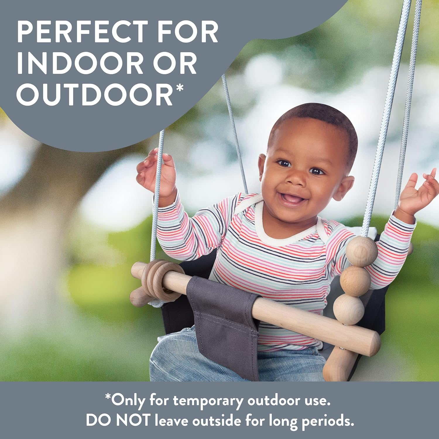 Baby Swing Chair for Indoor & Outdoor Fun &ndash; Soft Cotton Canvas Toddler Swing with Beech Wood Frame &ndash; Safe & Comfy Baby Toys &ndash; Ideal Sensory Swing for Playground & Home Use up to 4 Years image number 6