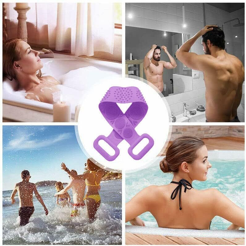 Silicone Back Scrubber Soft Loofa Bath Strap Scrub Belt Body Exfoliating Massage, 27.5-Inch Length，Dual-Sided Silicone Back Scrubber image number 6