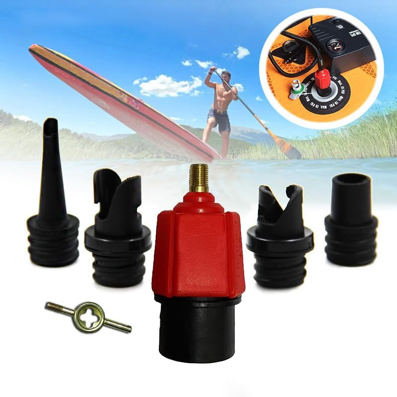 Inflatable Boat SUP Air Pump Adaptor,Air Valve Converter Multifunction SUP Air Valve Adapter with 4 Air Valve Nozzles,For Inflatable Bed Stand up Paddle Board,Kayak Dinghy, Inflatable Boat Sup