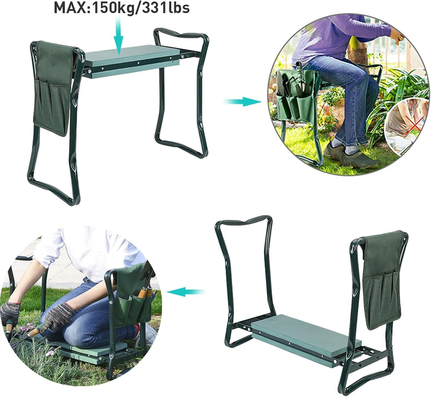 Garden Kneeler Seat with Handles and Tools Bag, Multi-Use Foldable EVA Foam Padded Knee Pad Portable Gardening Stool Lightweight image number 5