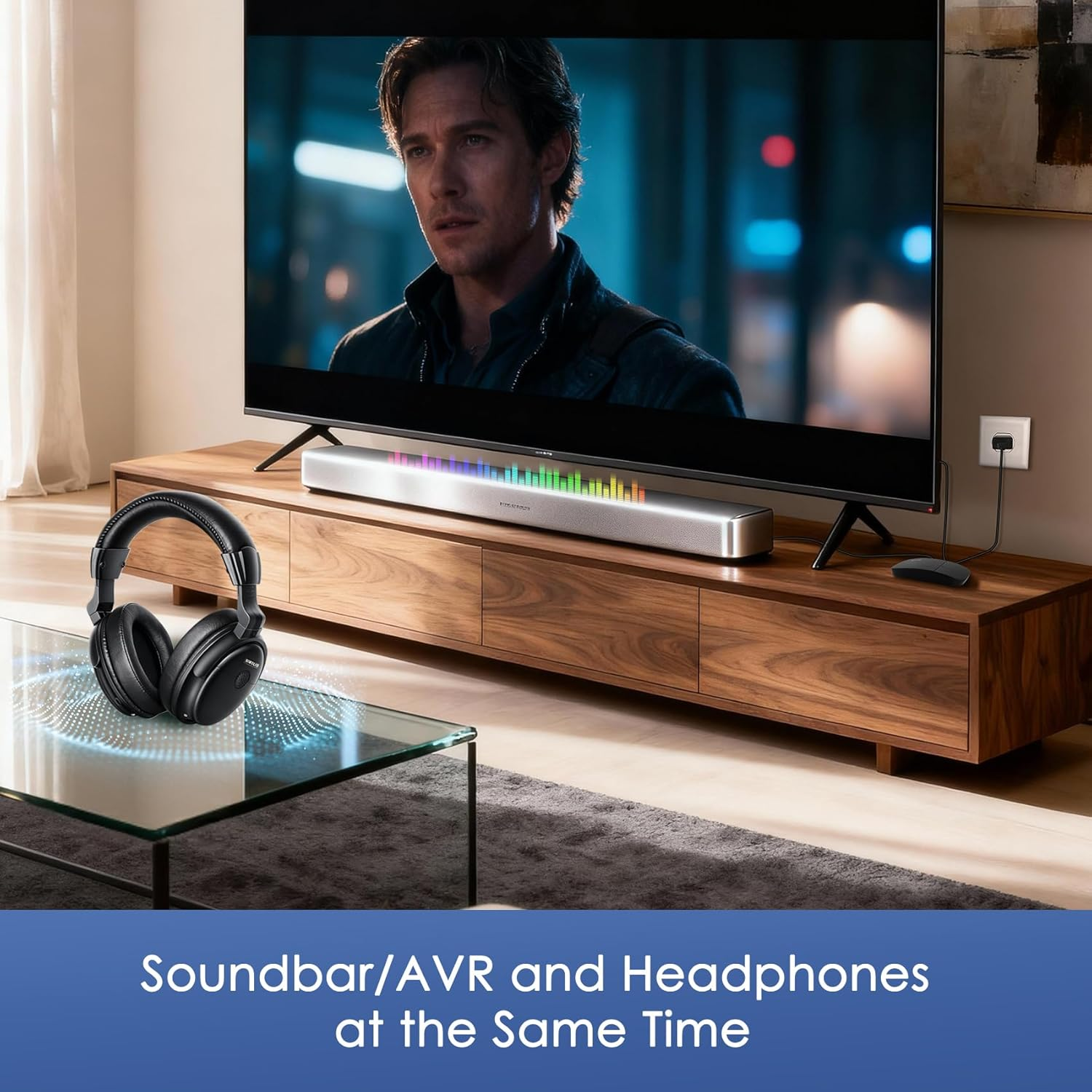 SIMOLIO Wireless Headphones for TV Watching with Transmitter (Digital Optical/Rca/Aux), Enhanced Voice & Spare Battery for Seniors & Hard of Hearing, Balance & Tone Control, No Audio Lag, 100FT Range