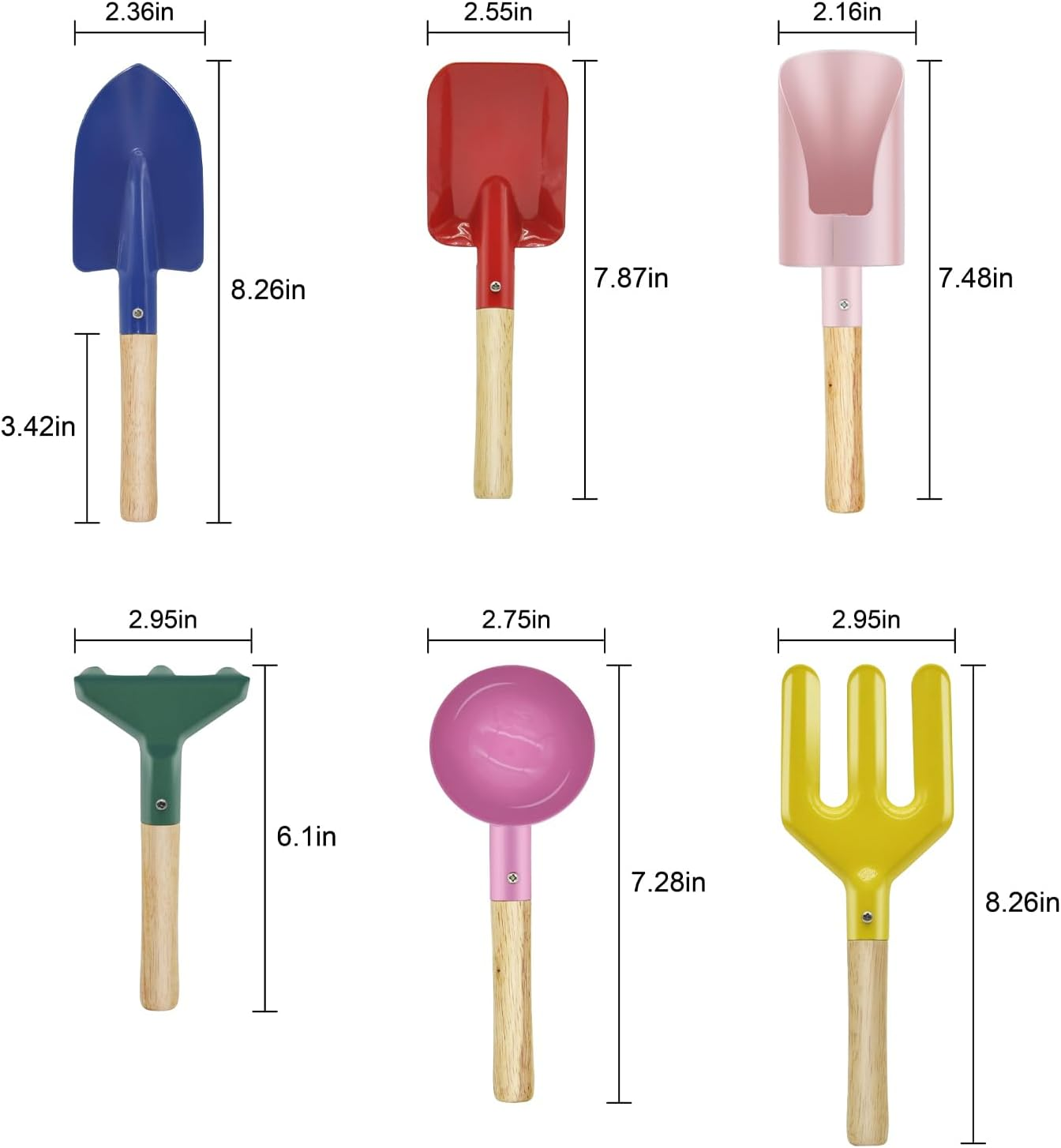 6-Piece Garden Tools Set for Kids,Children Beach Sandbox Toy,Including Cylinder Scoop, Trowel, Spoon, Fork, Rake & Shovel for Kids image number 3