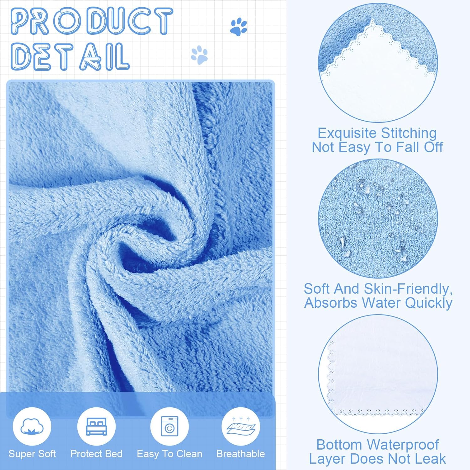 Panelee Pack of 10 Waterproof Guinea Pig Blankets, Washable Pet PIPI Underlay, Small Animal Sleeping Mat, Absorbent Reusable Guinea Pig Cage Inserts (Blue, 18 X 24 Inches) image number 2