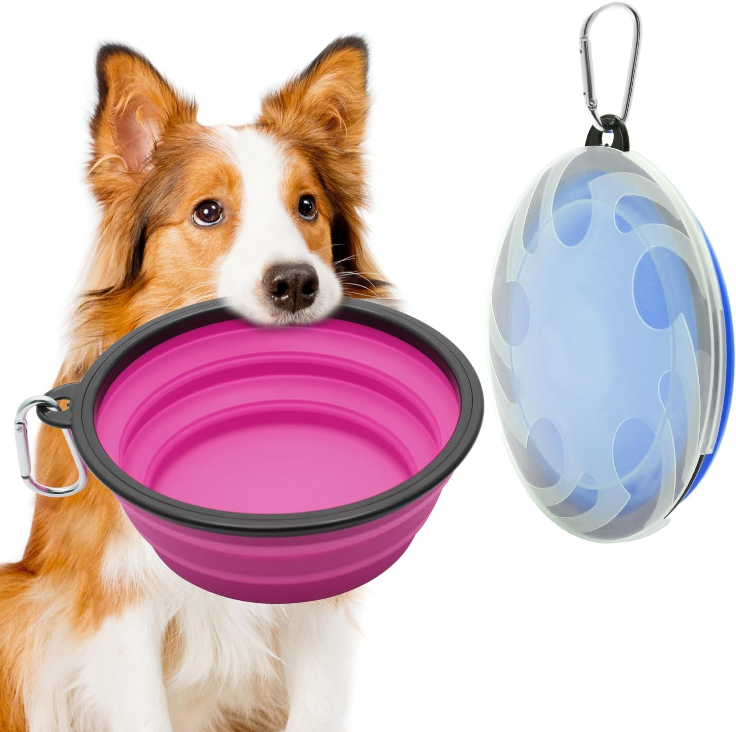 Pack of 2 Large Dog Bowls, Foldable 1000 Ml / 35 Oz Foldable Dog Travel Bowls, Portable Dog Water Food Bowl with Closure, Pet Cat Food Cup for Travel, Hiking (Red + Orange)