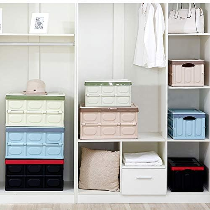 Clever Durable Collapsible Folding Stackable Plastic Crates Storage Container Basket Bins Box with Lids for Outdoor Picnic Camping Cooking Grocery Shopping (Small, Green) image number 5