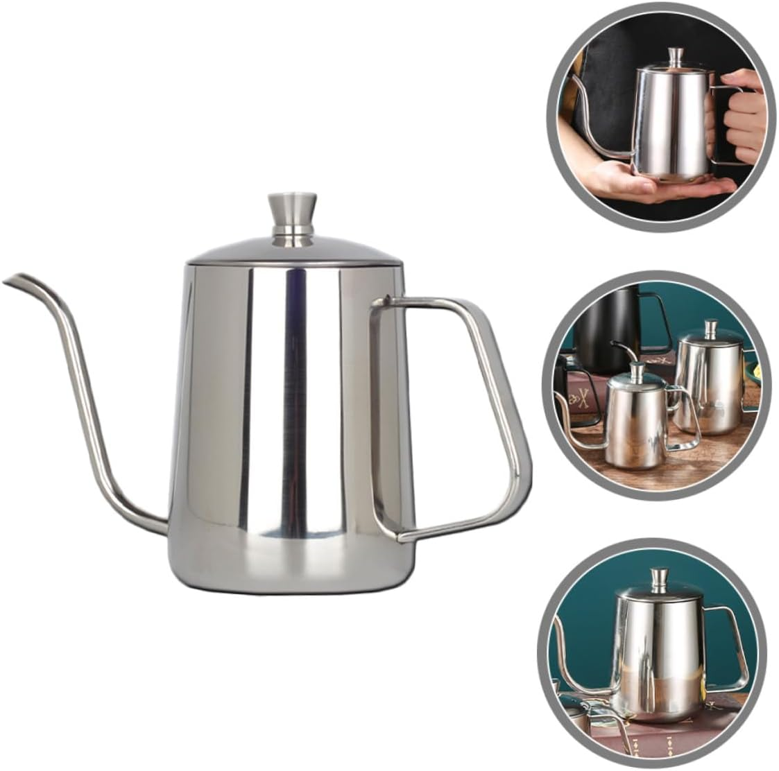 ROMISBABA Stainless Steel Coffee Kettle with Long Spout Heat-Resistant Metal Gooseneck Kettle for Induction and Gas Stove Multi-Use Tea and Coffee Pot for Office Home and Camping image number 1