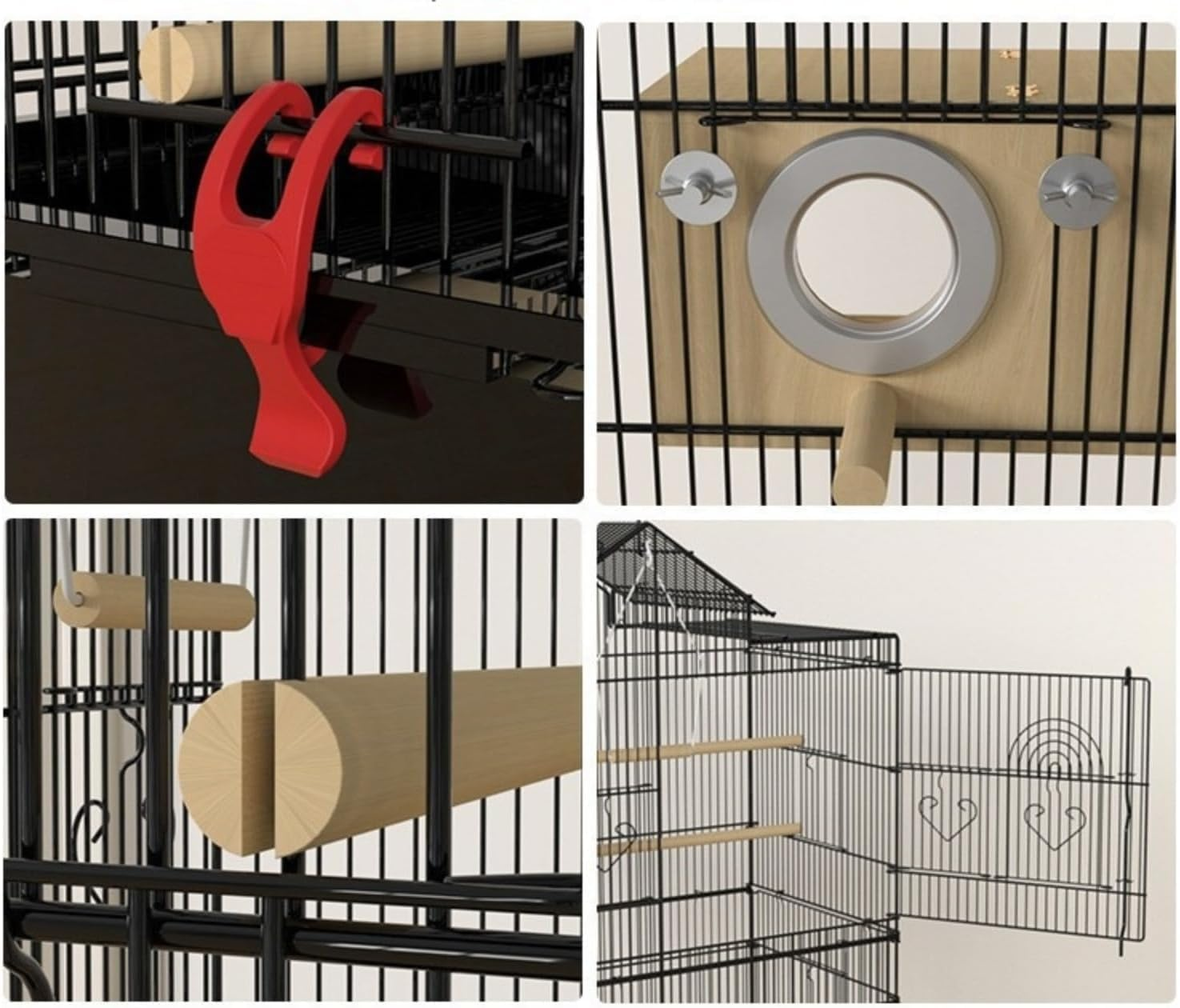 Fohouse 39-Inch Large Bird Cage for Parrots, Cockatiels & Lovebirds - Spacious & Sturdy Design, Easy-Clean Tray & Removable Perches, Ideal for Parakeets, Budgies & Small Birds, Black image number 5