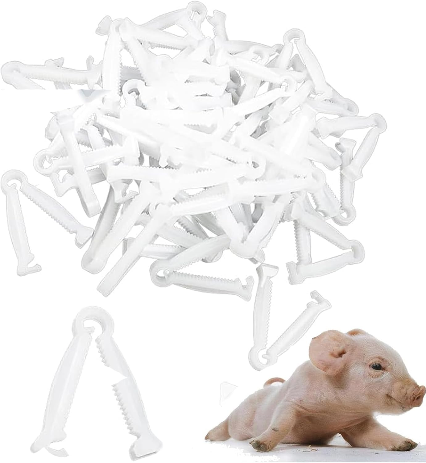 Crovakeu 100 Pcs Umbilical Cord Clamps for Newborn Animals,White PP Plastic Puppy and Kitten Birth Clips, Livestock Whelping Clamps, Veterinary Obstetrical Tool Kit for Piglets, Lambs,Cats image number 6