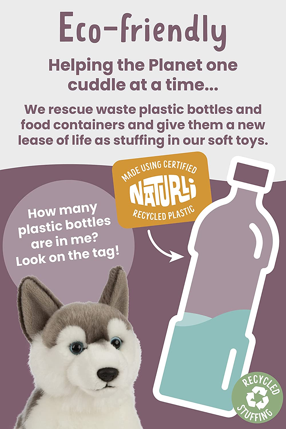 Living Nature Soft Toy - Plush Husky Dog (20Cm) image number 2