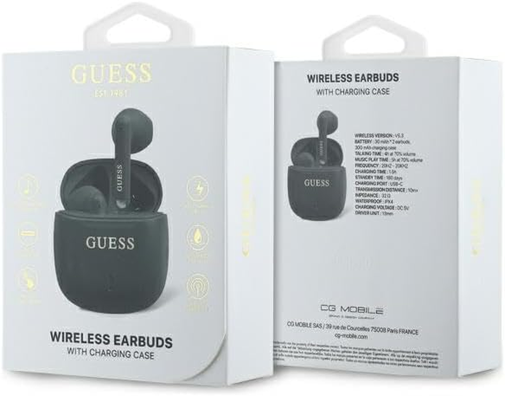 CG Mobile Guess Bluetooth Headphones TWS + Docking Station Printed Classic Logo Black image number 1