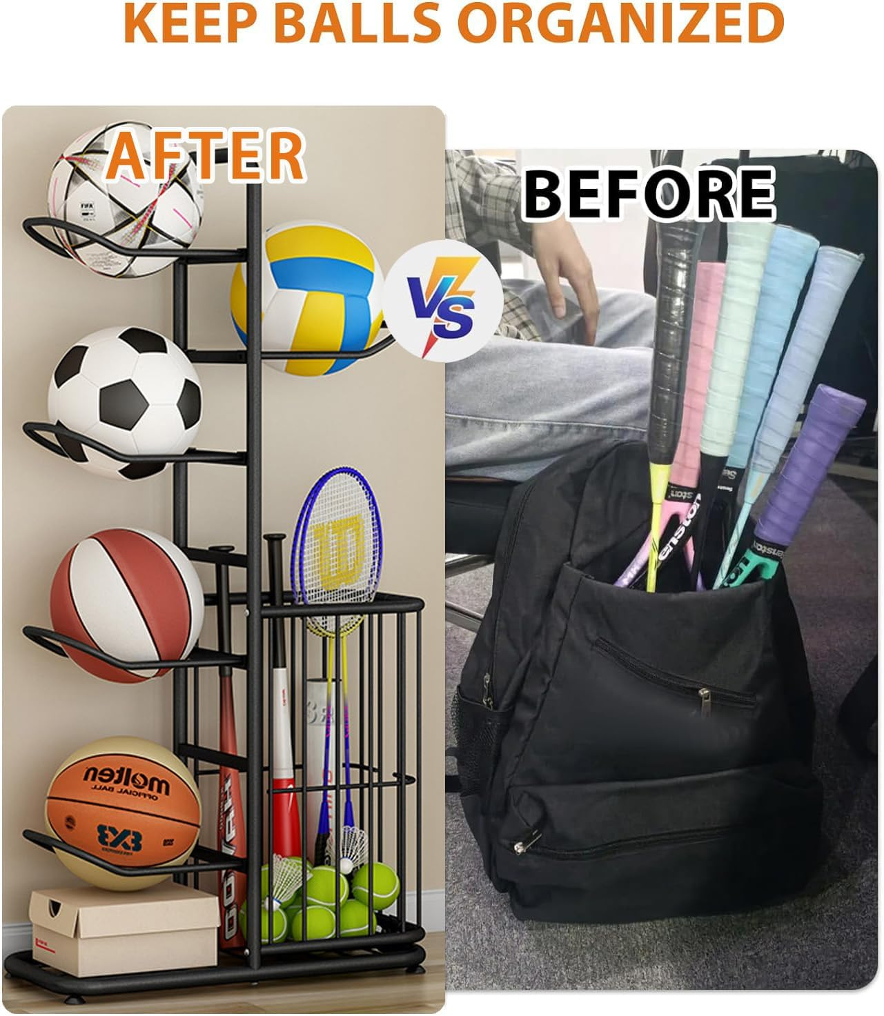 Ball Storage Rack Basketball Storage Holder Sports Equipment Storage Rack, Basketball Racks for Balls, 5-Balls Stand for Garage Basement Living Room image number 5