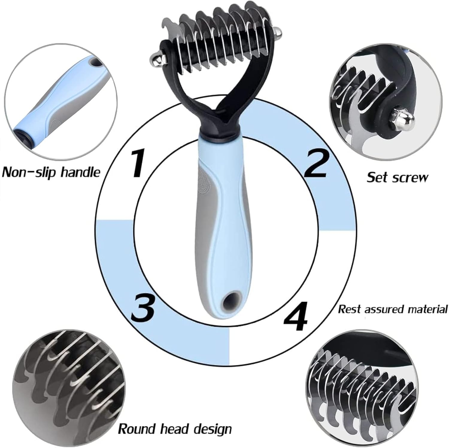 Professional Dog Brush Undercoat, Cat Brush, Double Side Undercoat Brush, Stainless Steel Dog Comb, 17 + 9 Teeth for Small and Large Dog Comb image number 4