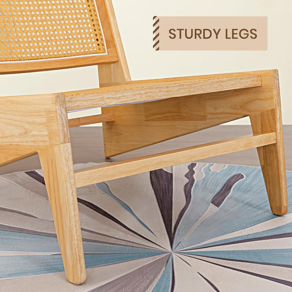 Furb Modern Accent Chair - Wooden Armchair with Rattan Back and Seat, Single Lounge Chair for Indoor Living Room, Library (Natural) image number 2