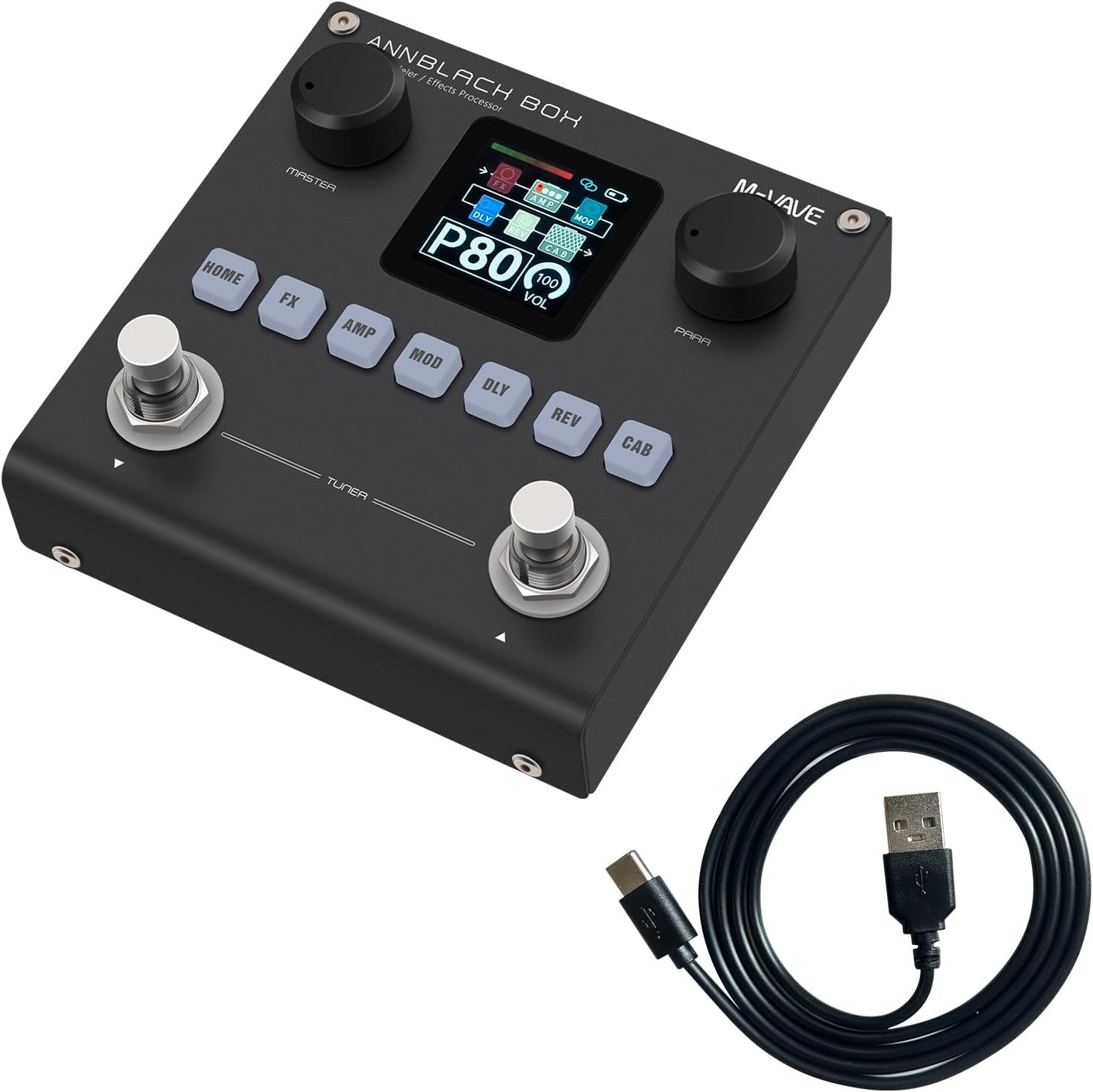 M-VAVE Pedal Box Multi Effects Guitar Pedal Reverb 80 Editable Preset ANN Audio Delay Boost Effector Black Box with 6 Effect Modules AMP CAB with APP Create Paremeters Sampling Studio image number 5