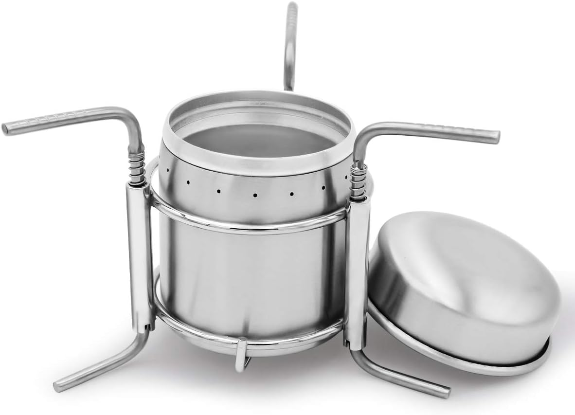 Portable Outdoor Mini Stainless Steel Ultralight Liquid Alcohol Stove Burner Furnace with Rack Support Stand for Backpacking Picnic Hiking Camping Survival