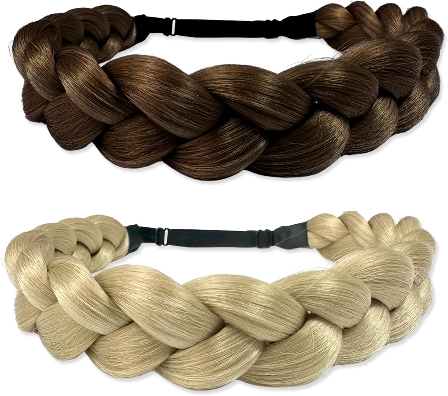 NILLOS Synthetic Hair Headband, 2 PCS Wide Braided Headband for Women (2 Colors, 40 Cm/15.74 In) image number 1