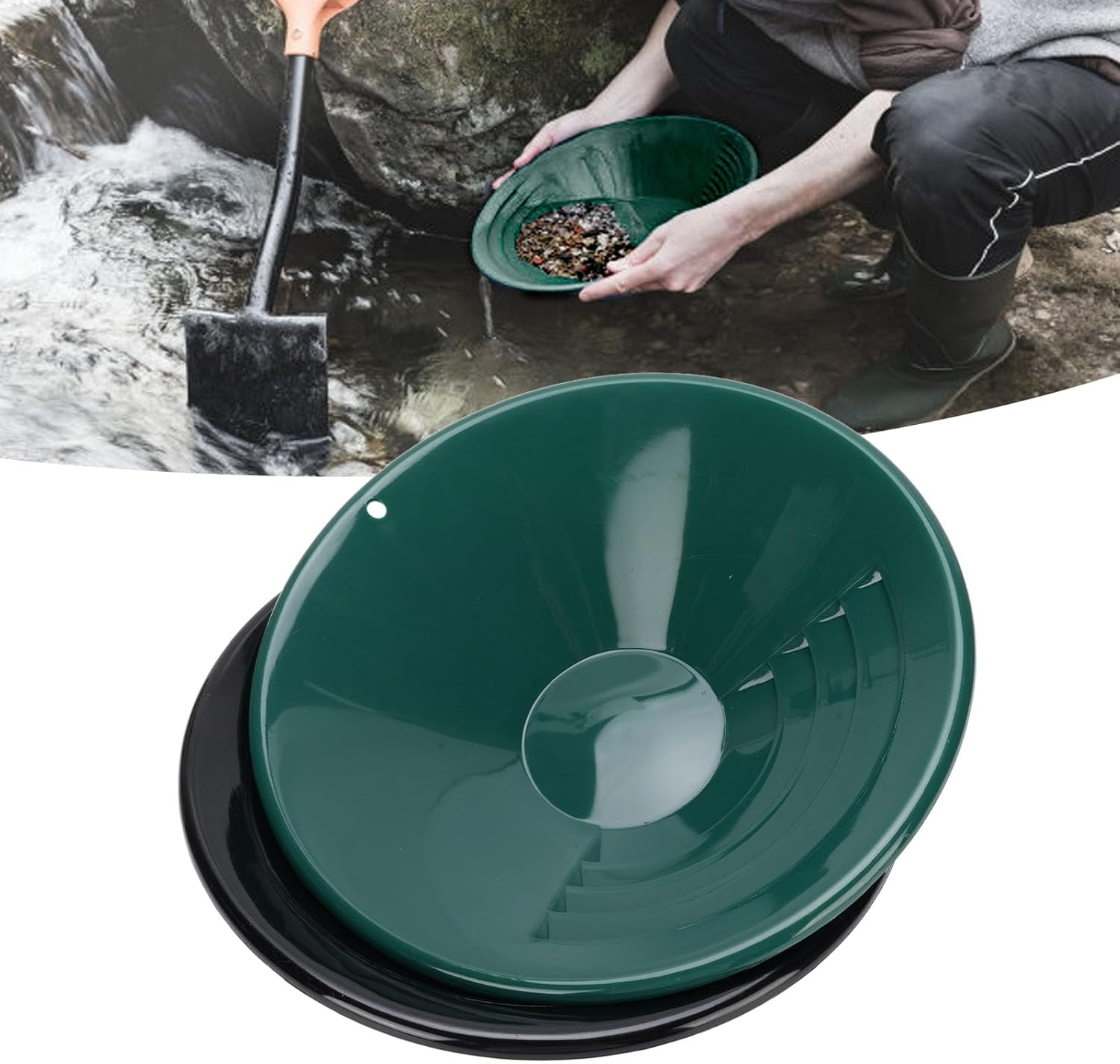 Gold Panning Kit, Gold Panning Kits 2Pcs 26.5Cm Gold Pan ABS 90&deg; Thread Gold Washing Pan Set for Beginners Black Green for Adults and Kids, Gold Prospecting Tools
