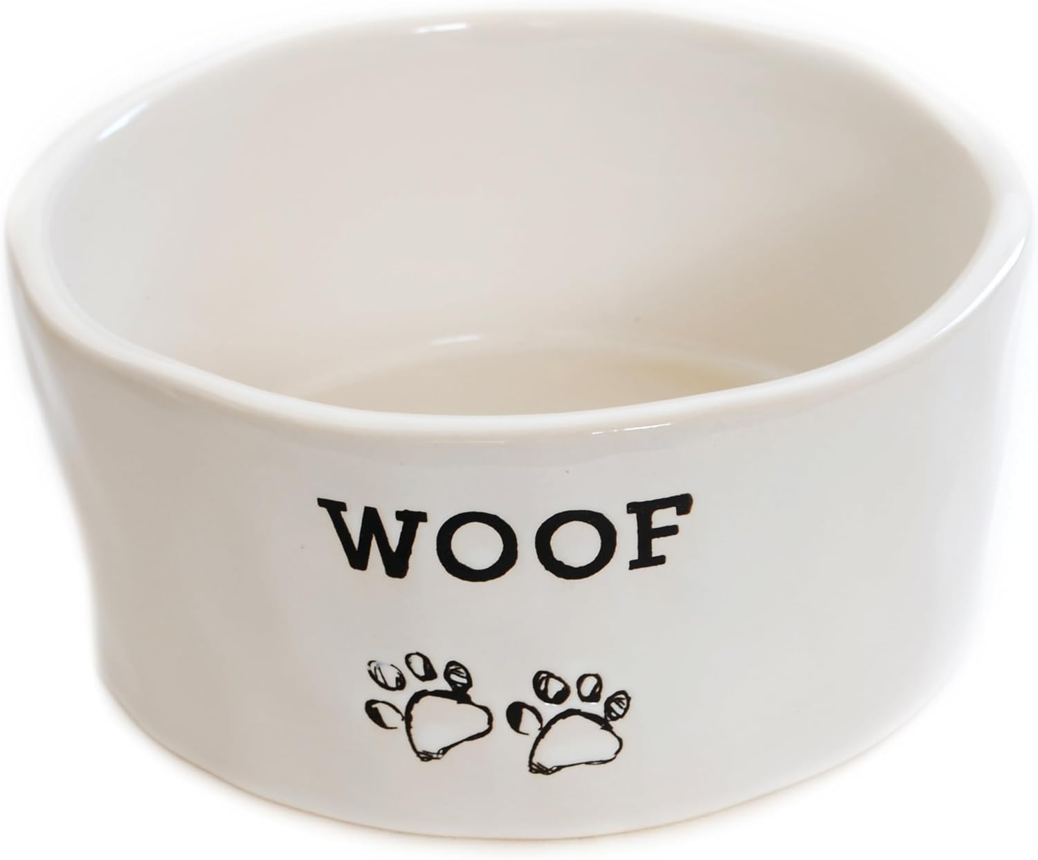 Barkley & Bella Dog Bowl Ceramic Woof Small, White - Dog Bowl, Handcrafted, Durable, Dishwasher-Safe, Heavyweight Stability image number 1