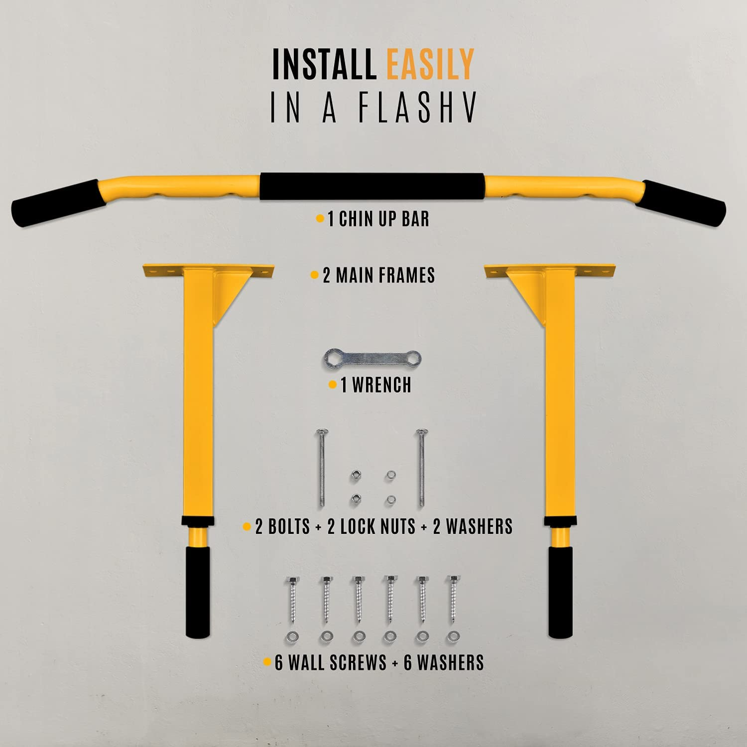 Yes4All Heavy Duty Wall Mounted Pull up Bar &ndash; Multi-Grip Ceiling Strength/Joist Mount/Chin-Up Bar for Home Gym Portable - Standard Black image number 6