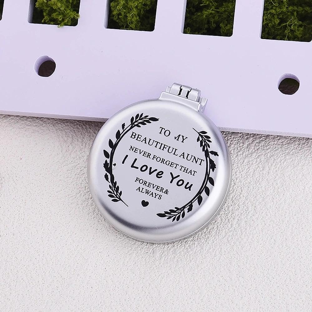 To My Beautiful Aunt Hand Engraved Pocket Comb Mirror Gift from Niece Nephew Personalized Portable Compact Make up Mirror for Aunty Auntie Christmas Birthday Gift image number 3