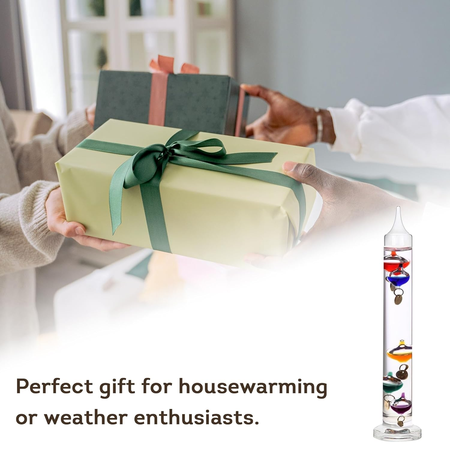 Lily'S Home Glass Galileo Thermometer, a Timeless Design That Measures Temperatures from 64&ordm;f to 80&ordm;f, 5 Multi-Colored Spheres (11 Inches) image number 3