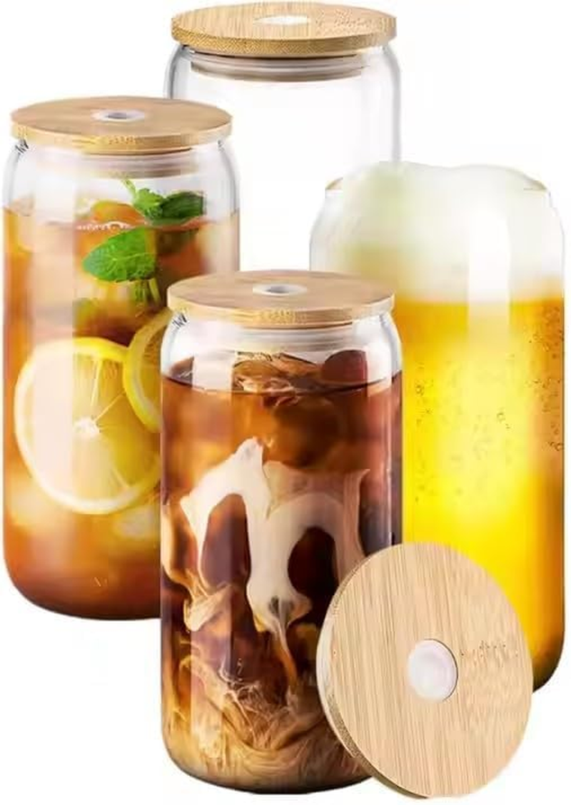 Glass Tumbler Set with Lid and Straw, 16 Oz, Set of 4, for Bubble Tea, Smoothie, Beer, Cocktail, Coffee image number 3
