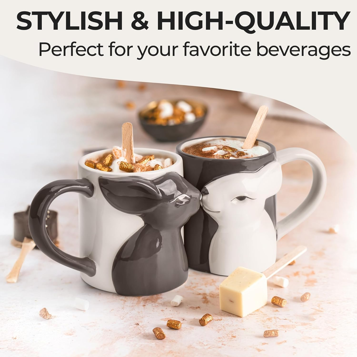 MIAMIO - Kissing Rabbit Mug Set of 2/400 Ml Coffee Mug for Couples/Ceramic Coffee Cup Set/Gifts for Women/Men for Birthday, Easter or Christmas - Microwave- and Dishwasher Safe image number 3