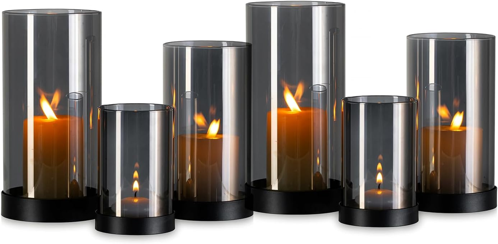 Glass Lanterns, Black: Set of 6 Lanterns, Outdoor Table Decoration, Glass Cylinder Candle Holder, Metal, Modern Decoration, Living Room, Bathroom, Patio, Lanterns, Outdoor and Indoor Tea image number 2