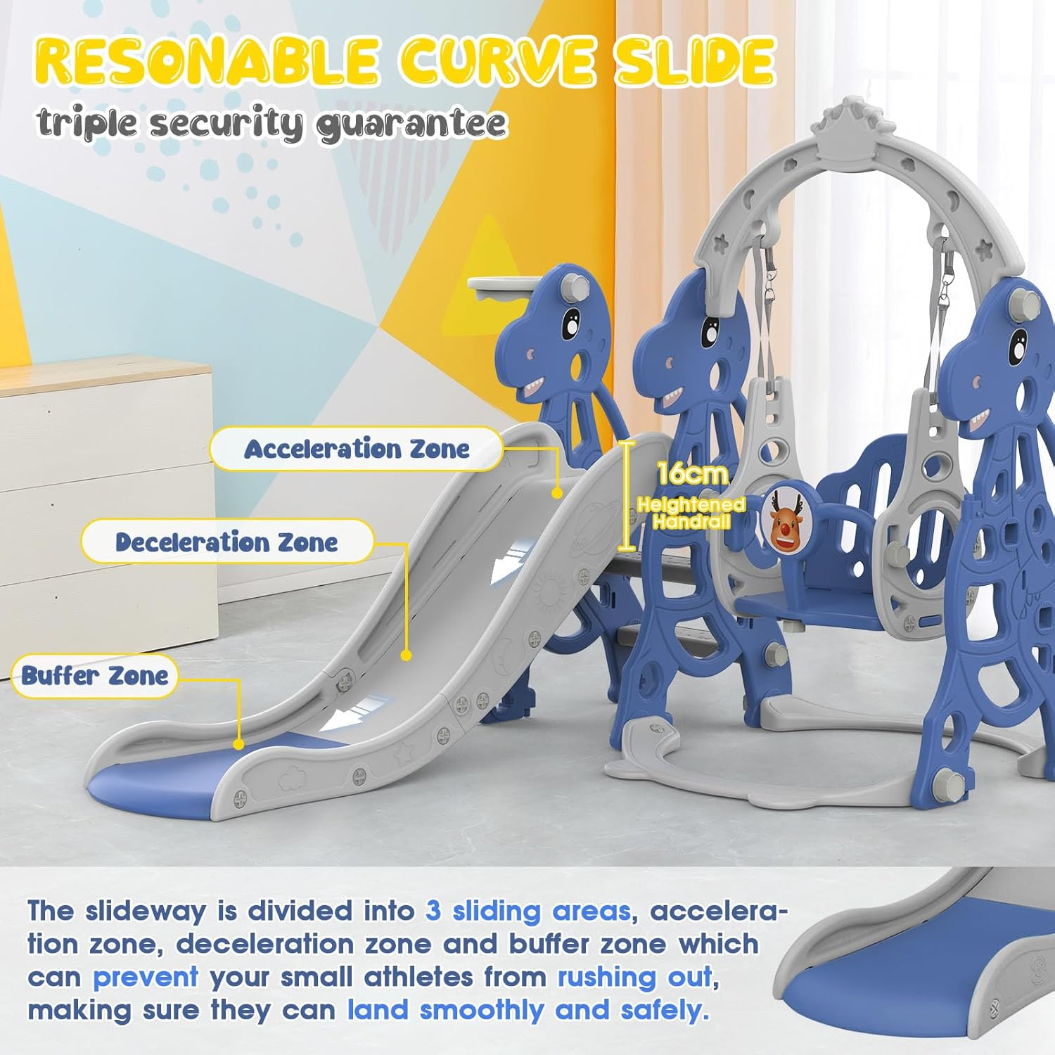 Kids Slide Swing with Basketball Hoop Activity Center Toddler Play Set for Boys Girls Indoor Outdoor Playground Backyard image number 4