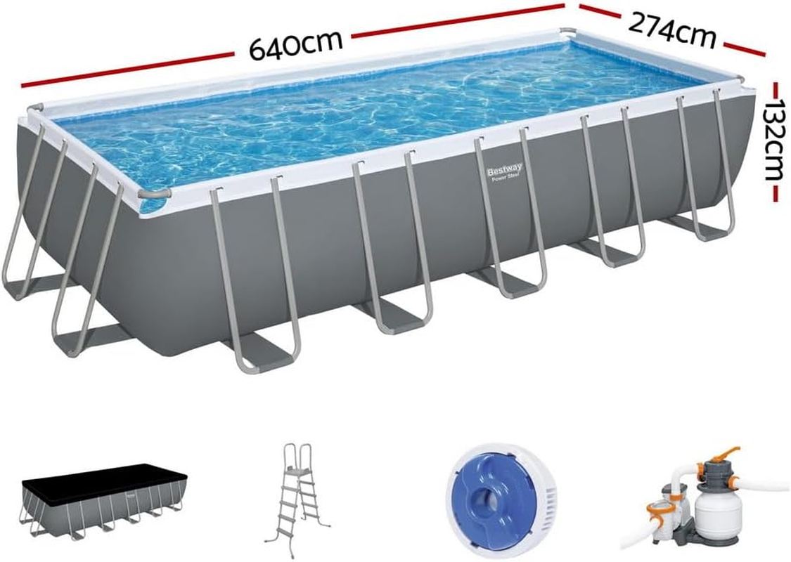 Swimming Pool above Ground Pools Steel Filter Pump Ladder 640X274X132Cm image number 3