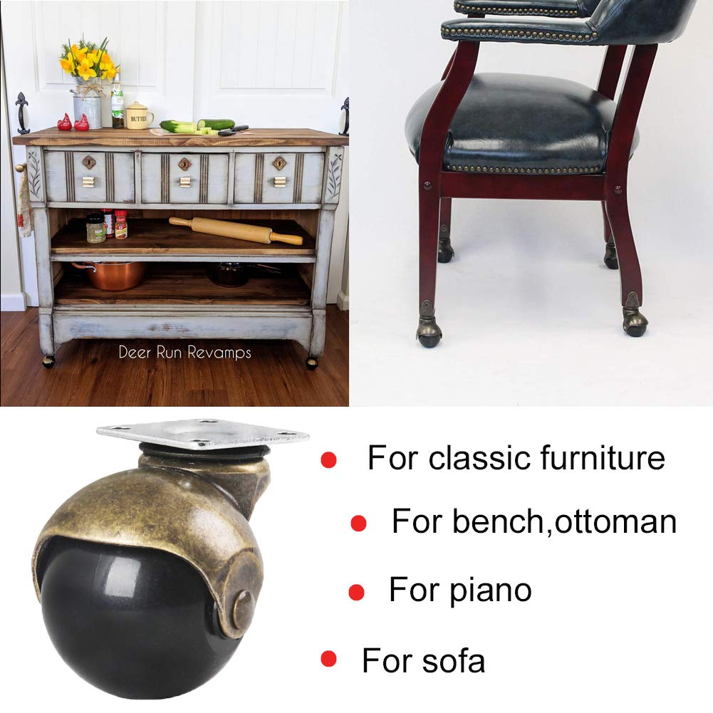 Anyke 1.5" Ball Caster Small Caster Wheels for Sofa Furniture,Bench & Ottoman Using for Hardwood Floor (Antique Gold,Pack of 4) image number 1