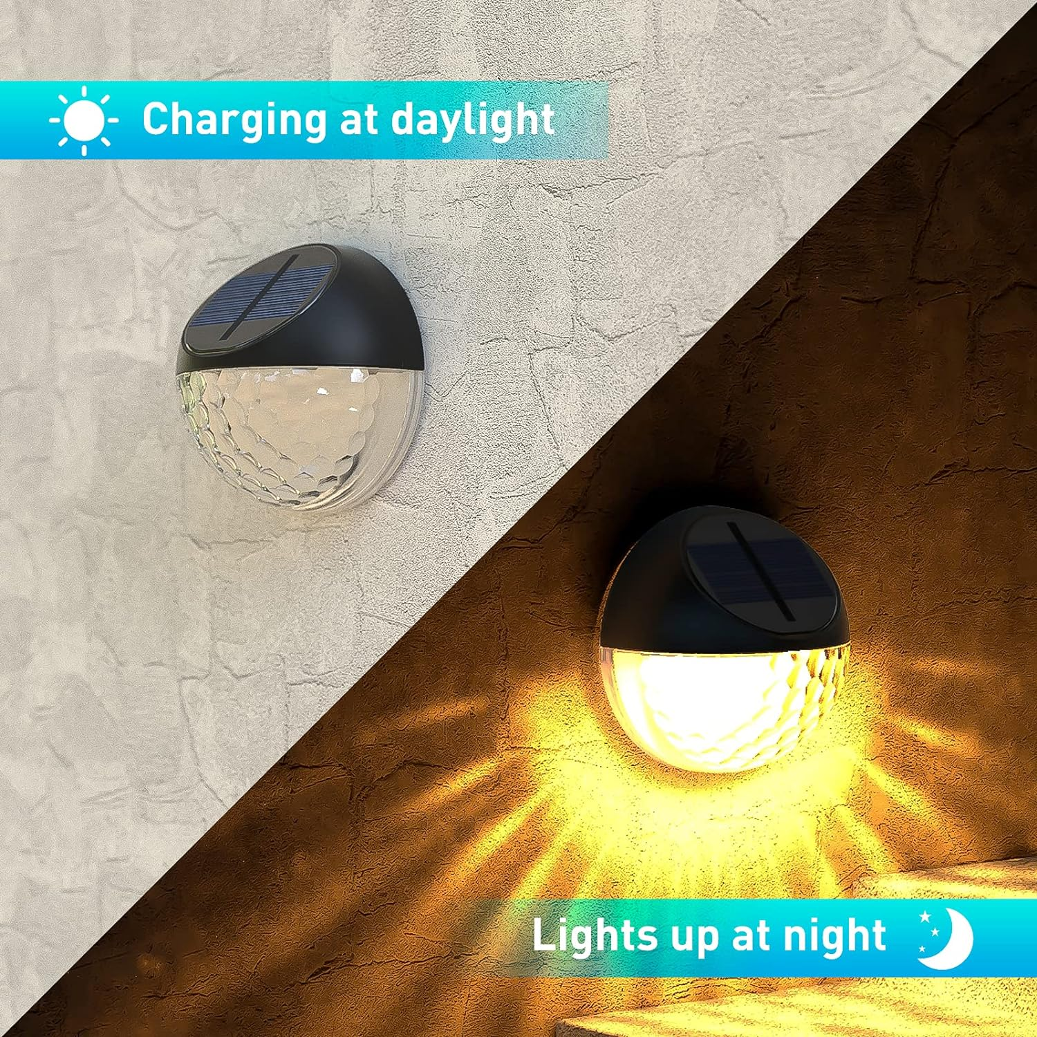 Quntis Solar Light Outdoor 2Pack,Ip65 Waterproof Solar Fence Lights,Auto On/Off LED Solar Lights,Warm White Light Solar Deck Wall Lights for Garden Post Patio Yard Stairway Path Porch image number 5